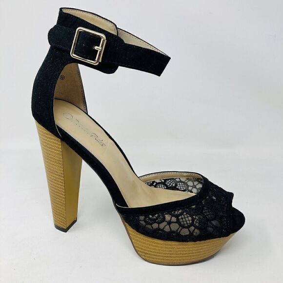 Dream‎ Paris Womans  Black Stiletto 5.5” Shoes, Open Toe, Ankle Strap Size 10 - Picture 1 of 15